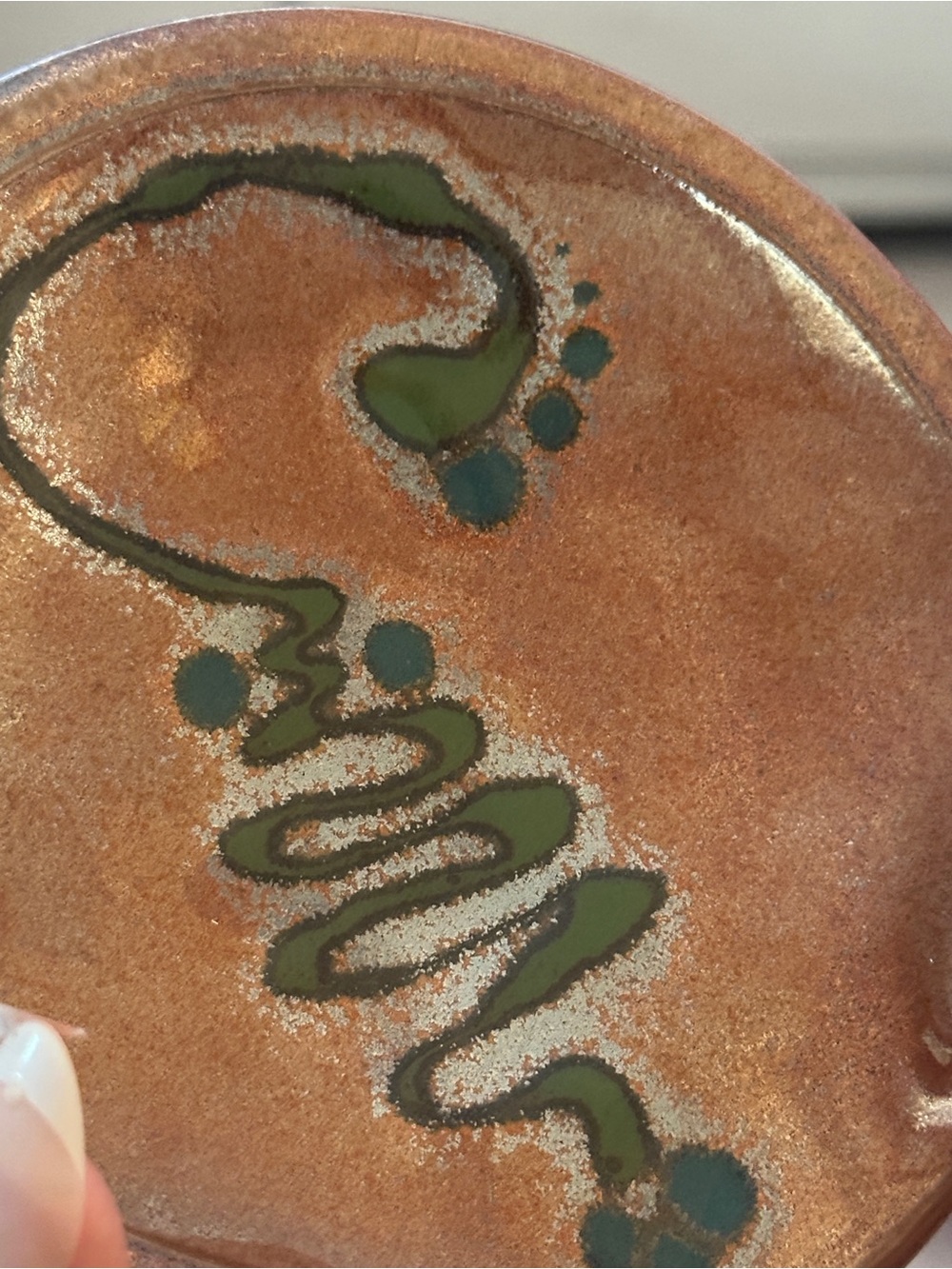Ray Finch Style Art Pottery Slipware Spoon Rest Trinket Dish Abstract Snake 5"